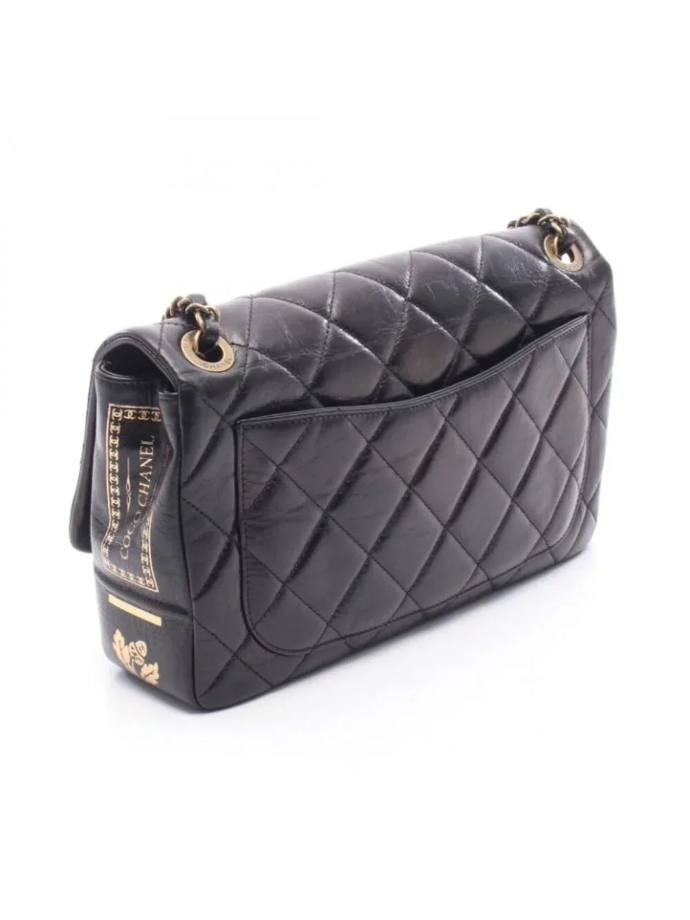 Chanel Shoulder Bag Quilted Single Flap Black Leather Chain